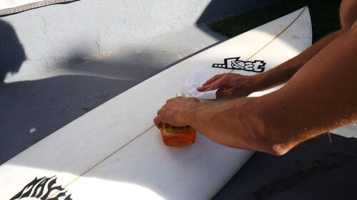 Clean surfboard with household cleaner