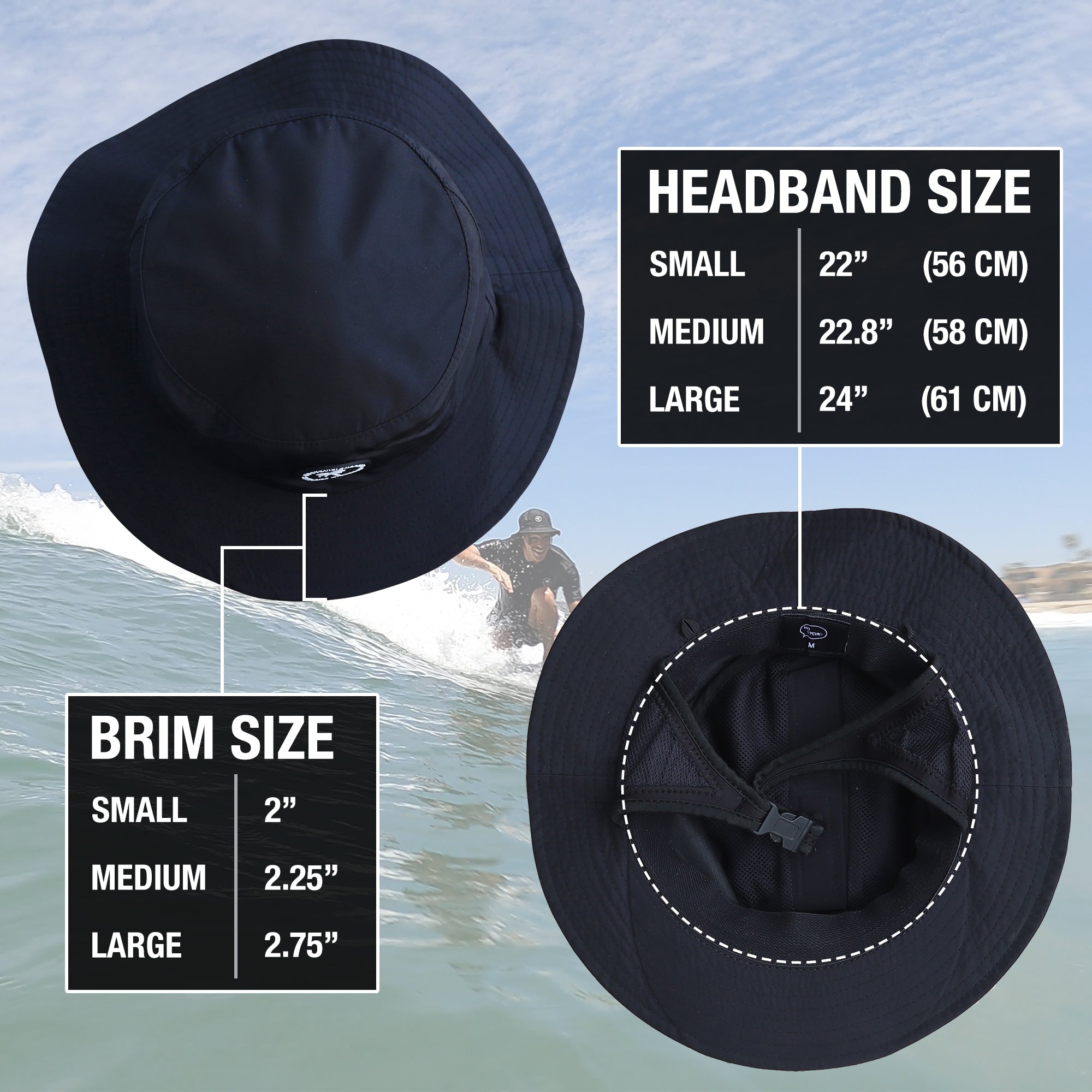 Ho Stevie! Surf Bucket Hat Size Chart